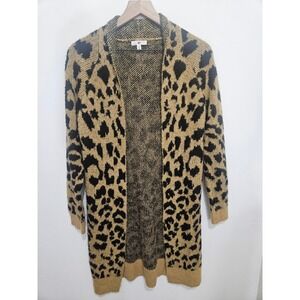 BP Nordstrom Leopard Print Longline Open Front Cardigan Tan Black XS BP388404MI